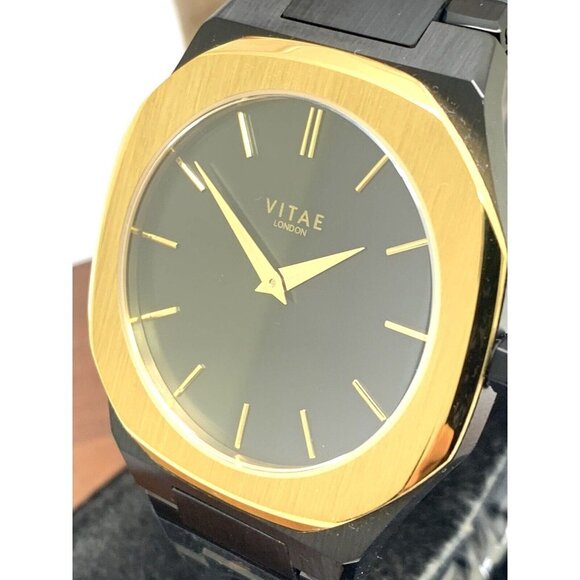 Vitae London Men's Watch Ada 141 Black Dial Gold Bezel Quartz Stainless Steel - Picture 13 of 14